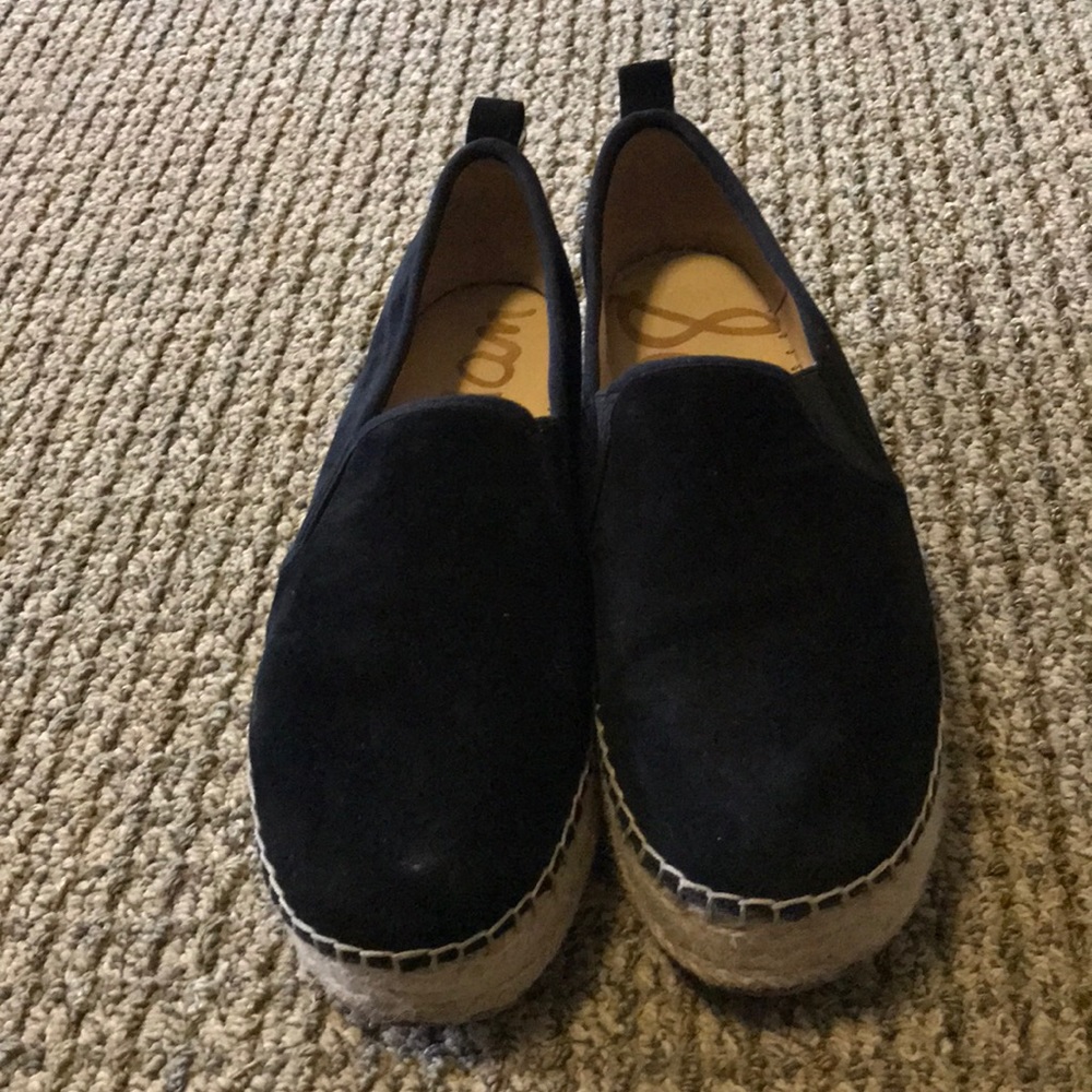 SAM EDELMAN 8.5M BLACK SUEDE PLATFORM ESPADRILLES